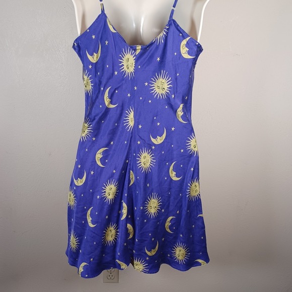 Magic Silk Vintage Purple Gold Celestial Sun Moon Mini Slip Dress XL - Picture 7 of 9